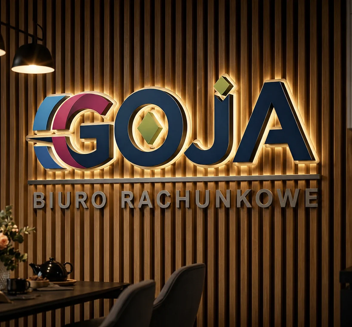 logo neon biuro rachunkowe goja we wrocławiu
